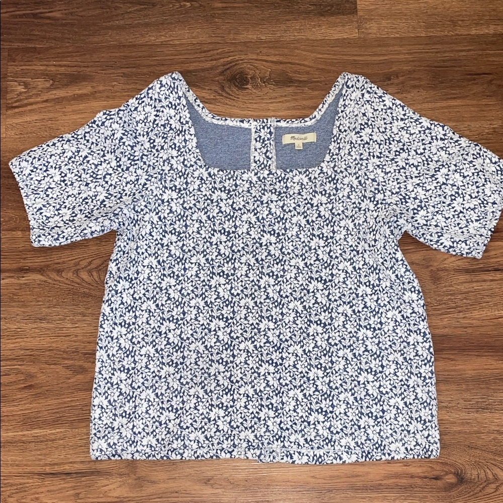 Madewell Blue and White Floral Blouse